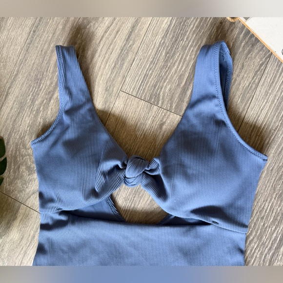 Aerie Mutes Blue Ribbed Knot Front Keyhole Scoop Back One Piece Swimsuit Size S - Picture 4 of 9